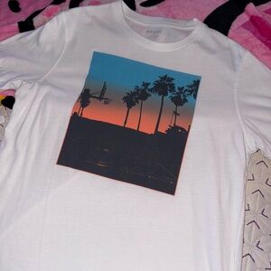 Old Navy White Tee with Sunset and Palm Trees